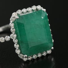 Antique Certified 7 Carat Natural Emerald and Diamond White Gold Engagement Ring