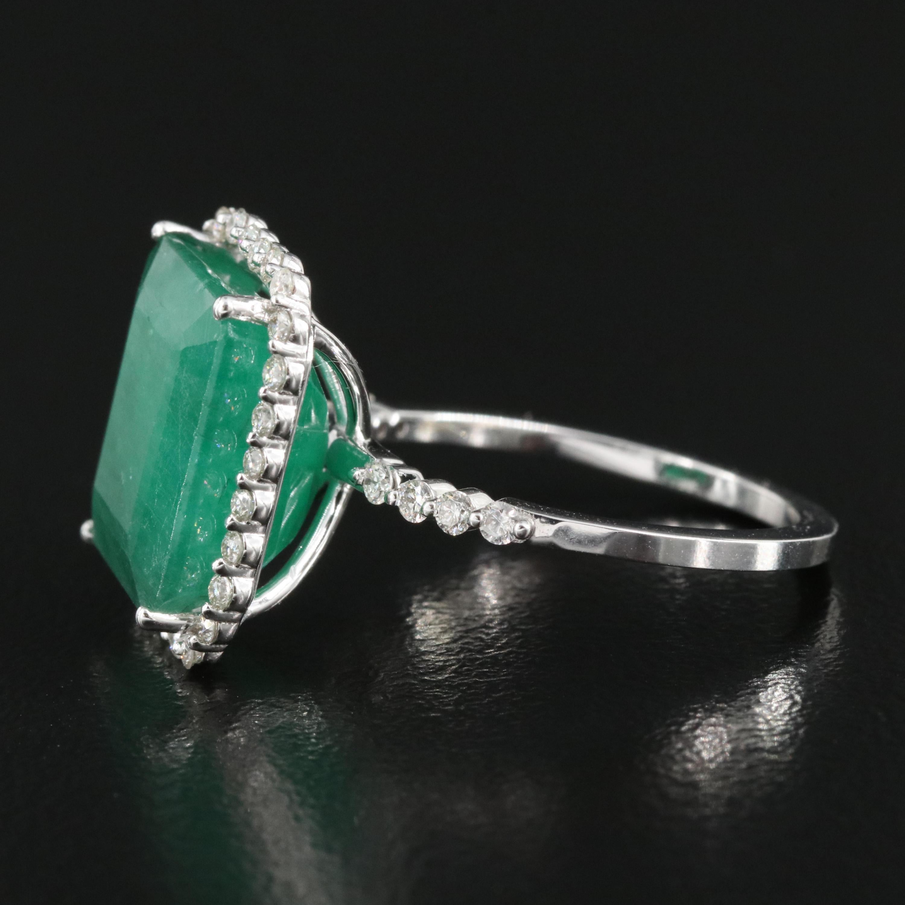Art Deco Antique Certified 7 Carat Natural Emerald and Diamond White Gold Engagement Ring For Sale