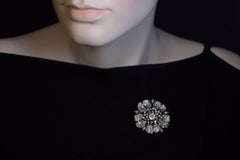 Antique  7 Ct Old Mine Cut Diamond Flower Brooch 1880s