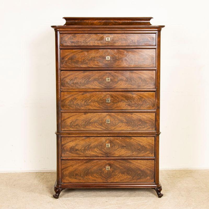 Antique 7 Drawer Mahogany Highboy Chest of Drawers Dresser from Denmark In Good Condition In Round Top, TX