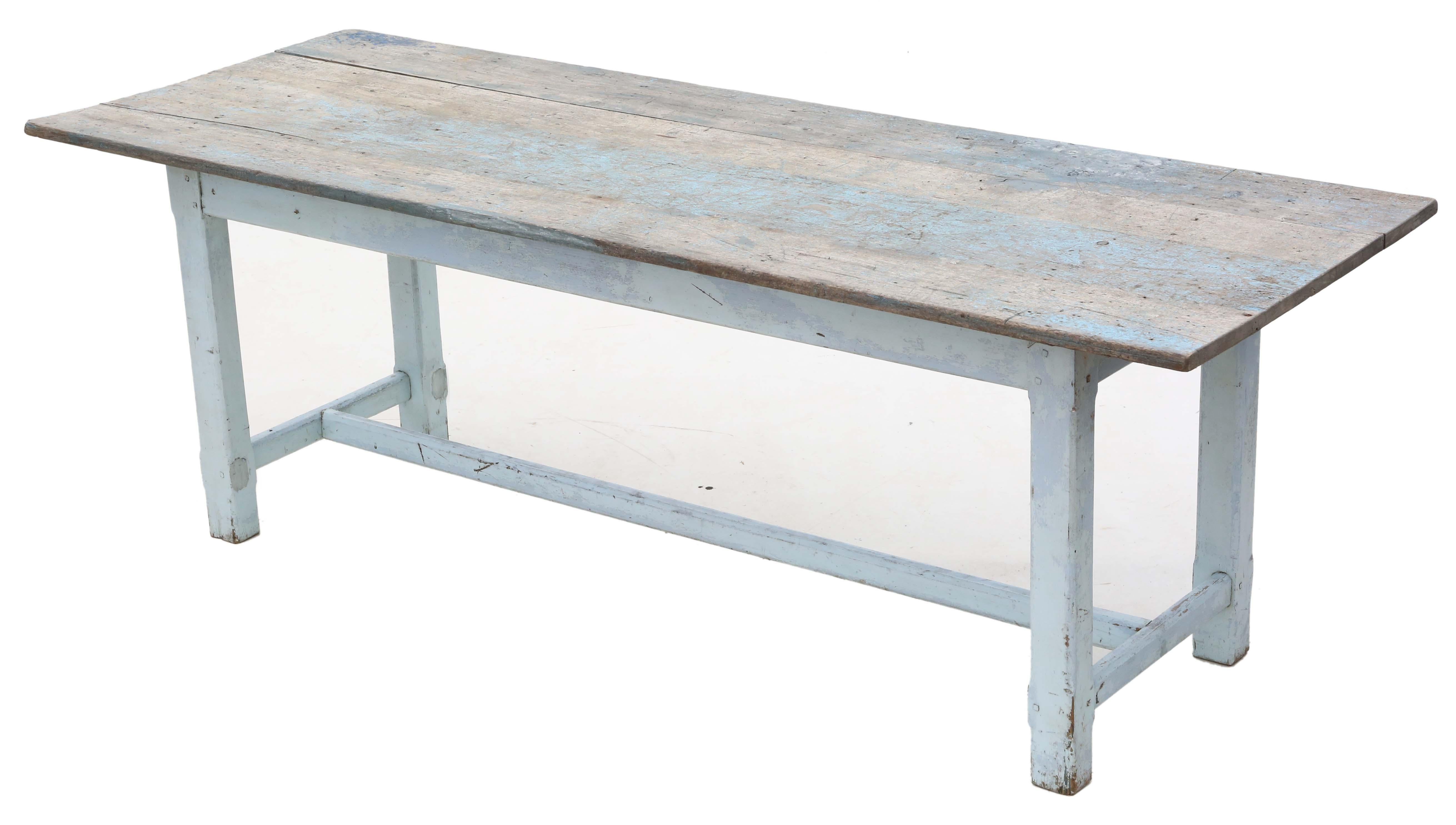 Early 20th Century Antique 7' Painted Refectory Kitchen Garden Dining Table, circa 1900