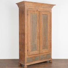 Antique Tall Original Painted Pine Armoire with Blue Panels from Sweden, circa