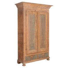 Antique Tall Original Painted Pine Armoire with Blue Panels from Sweden, circa