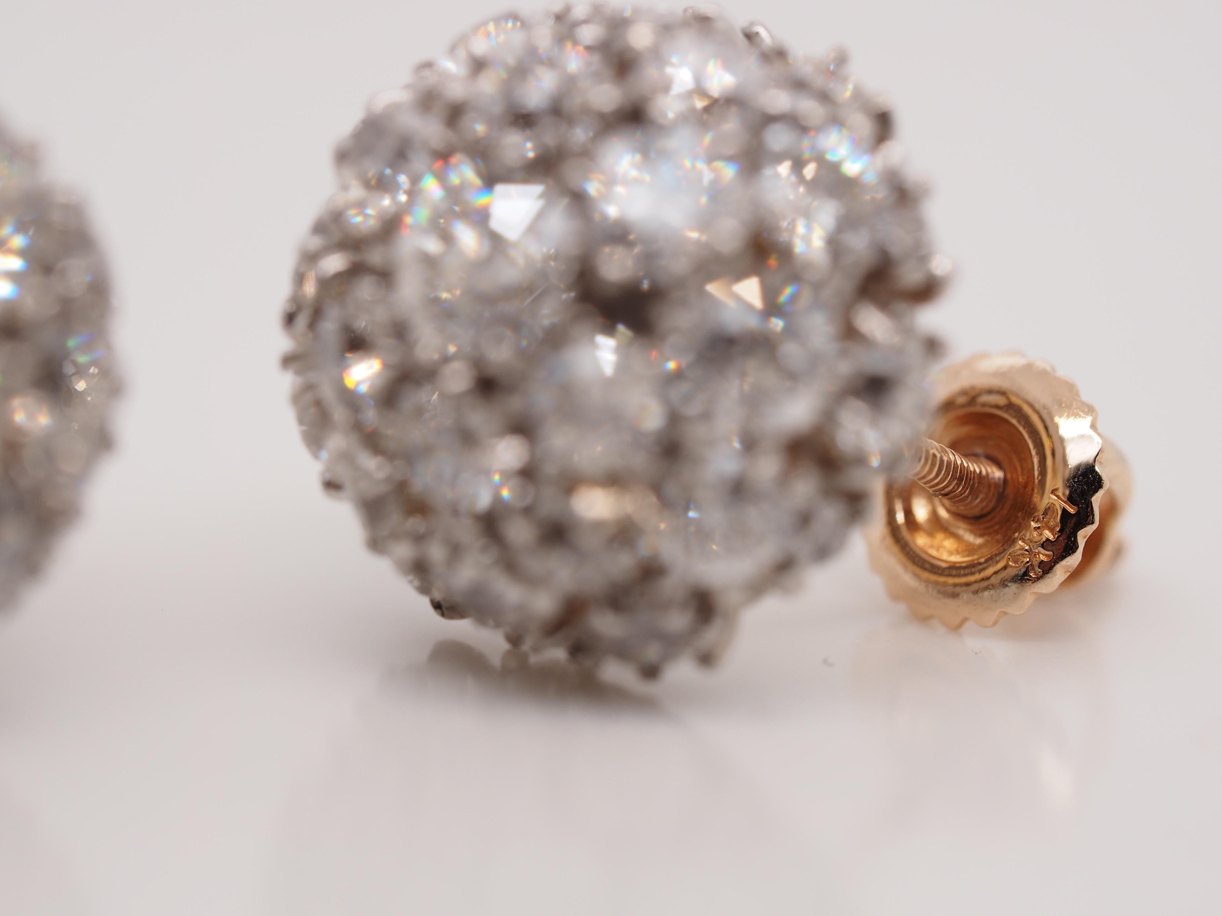 Retro Vintage 7.00 Carat Diamond Platinum and Gold Cluster Dome Earrings