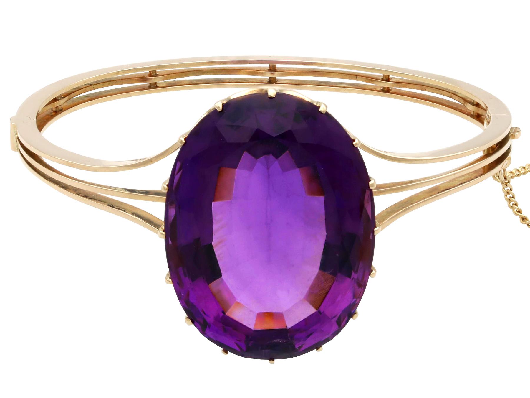 Oval Cut Antique 70.65ct Amethyst and 14k Yellow Gold Bangle For Sale