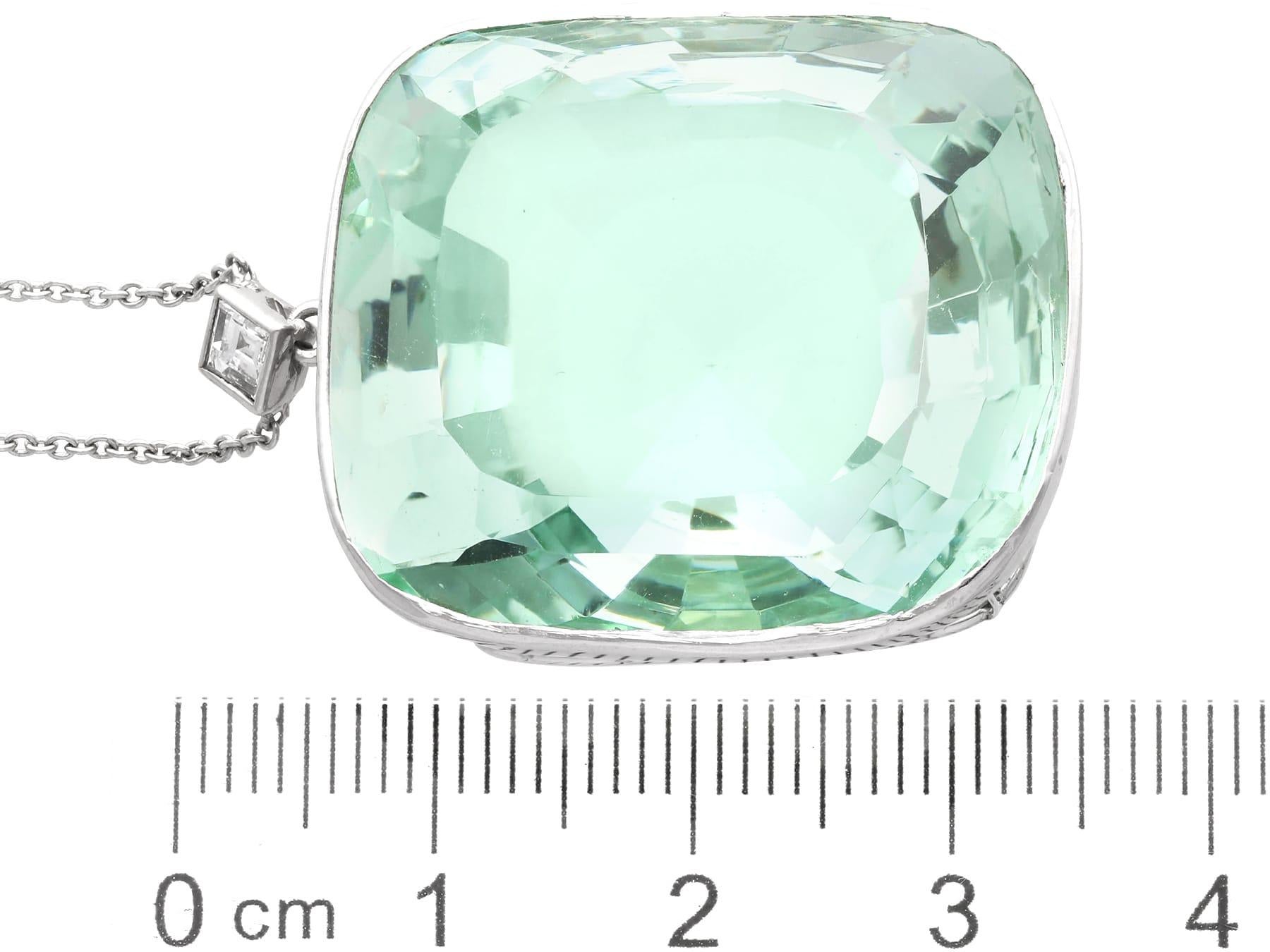 Antique 71.50Ct Aquamarine 0.10Ct Diamond and Platinum Pendant Circa 1925 For Sale 1