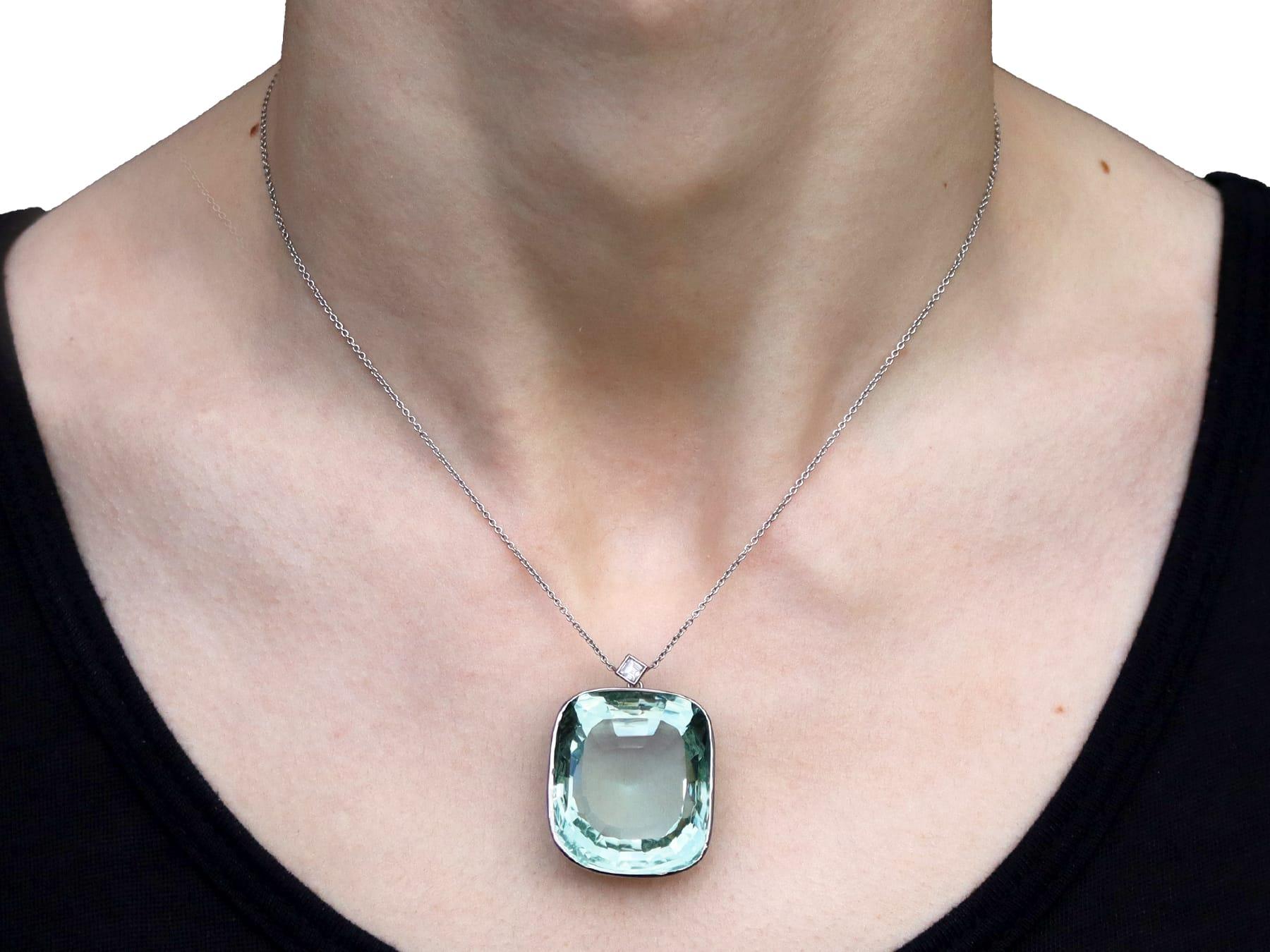 Antique 71.50Ct Aquamarine 0.10Ct Diamond and Platinum Pendant Circa 1925 For Sale 3