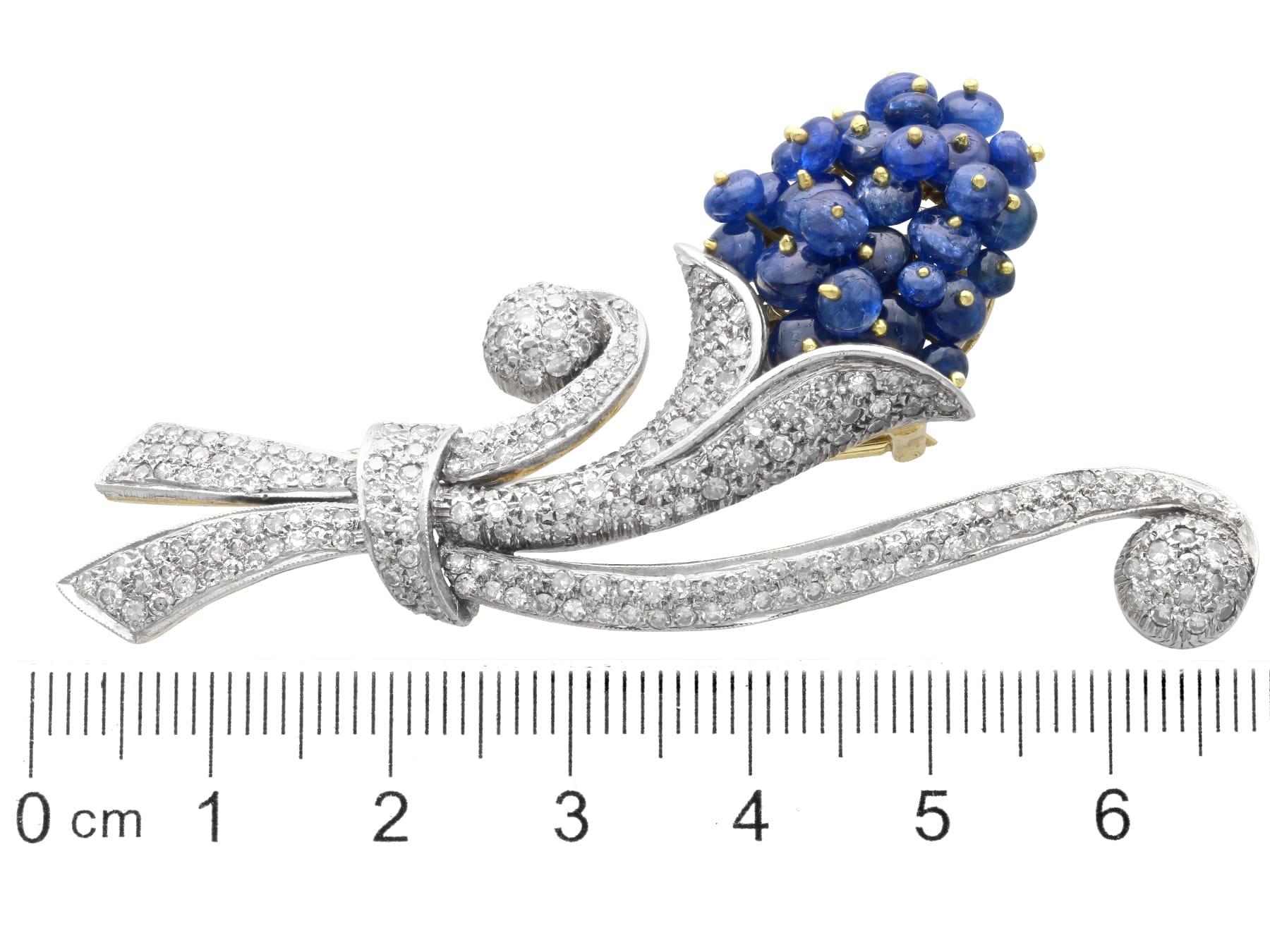 Antique 7.20 Carat Sapphire 2.91 Carat Diamond 15k Yellow Gold Brooch Circa 1920 For Sale 5