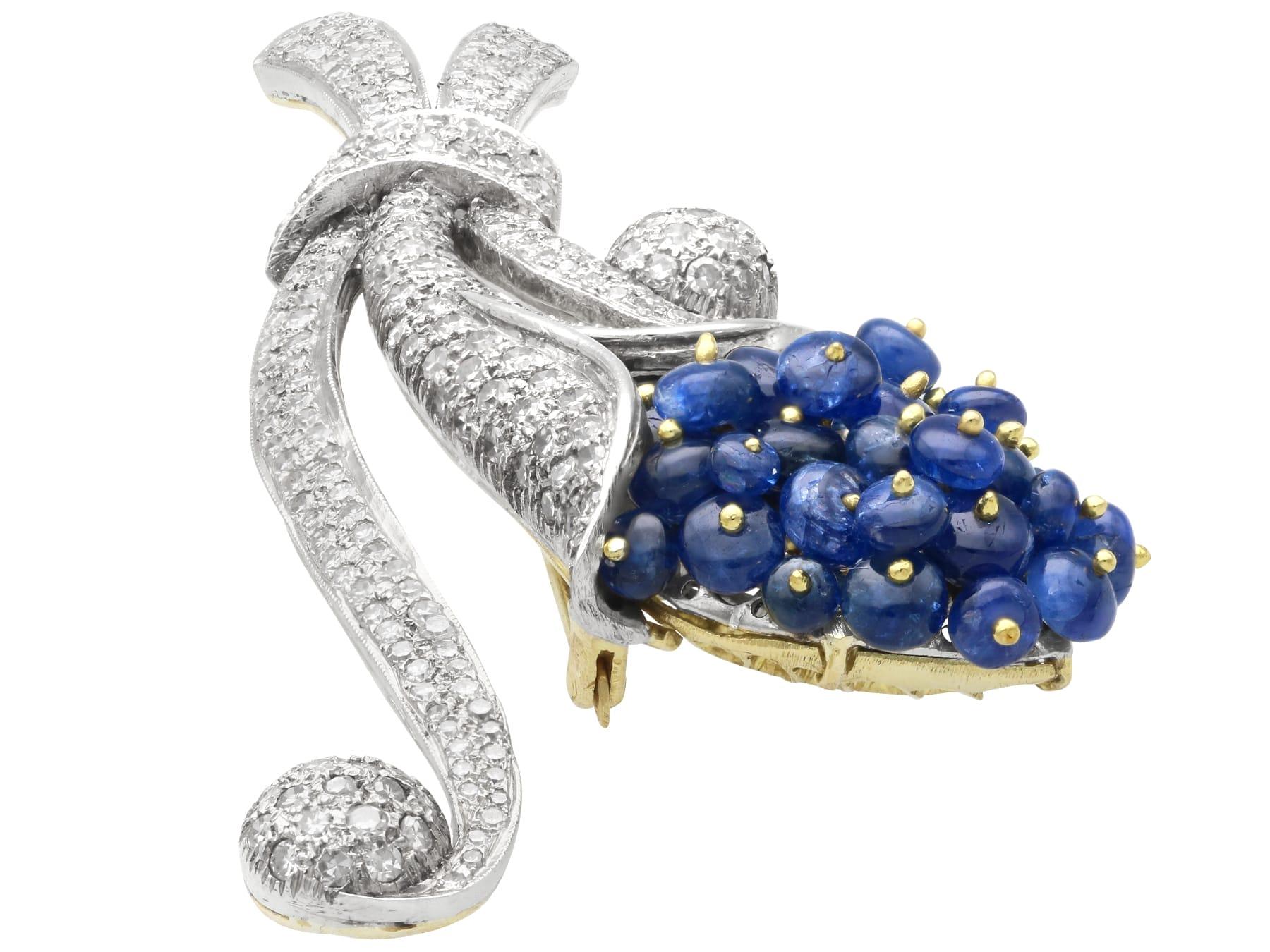 Women's or Men's Antique 7.20 Carat Sapphire 2.91 Carat Diamond 15k Yellow Gold Brooch Circa 1920 For Sale