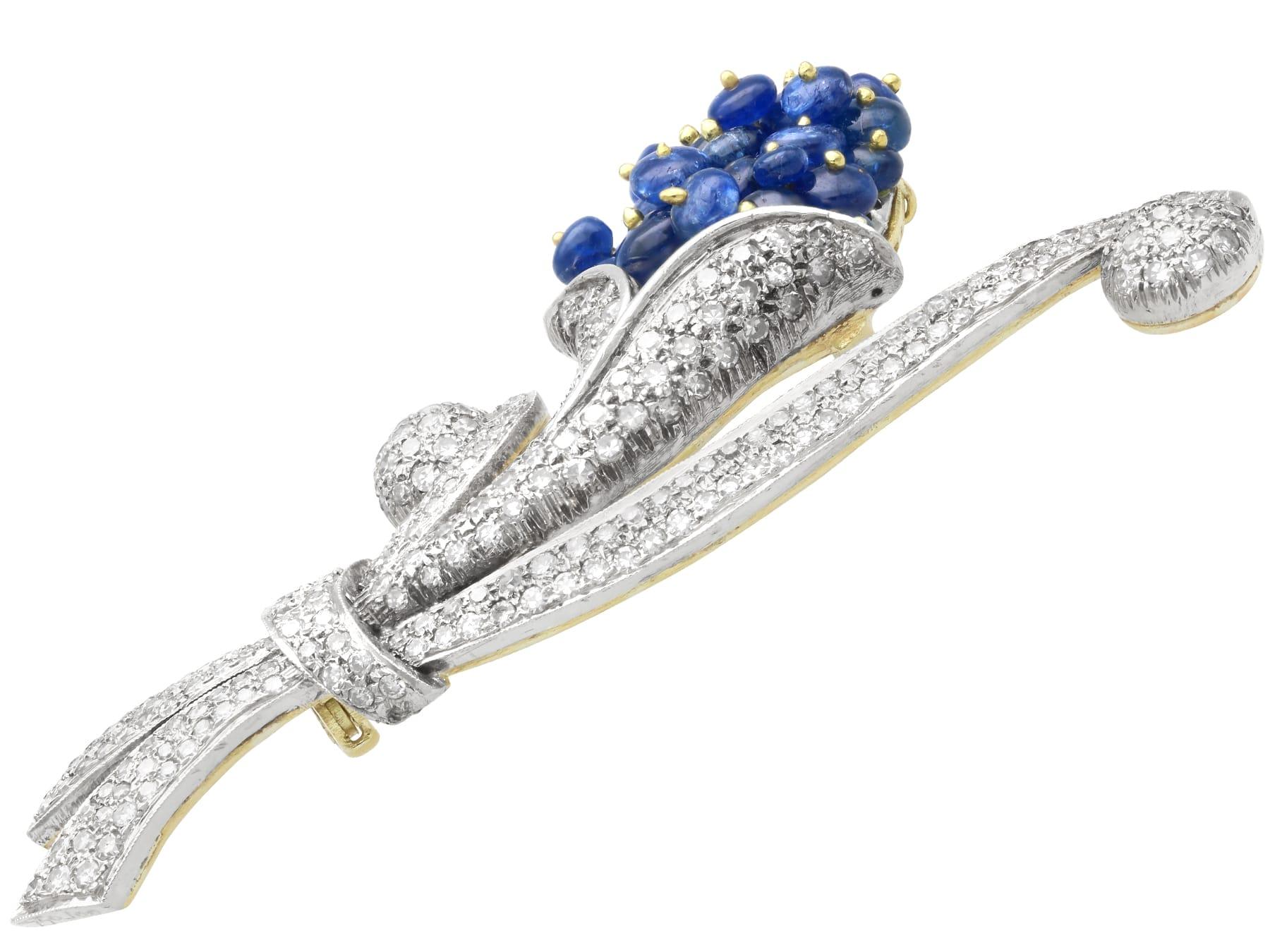 Antique 7.20 Carat Sapphire 2.91 Carat Diamond 15k Yellow Gold Brooch Circa 1920 For Sale 2