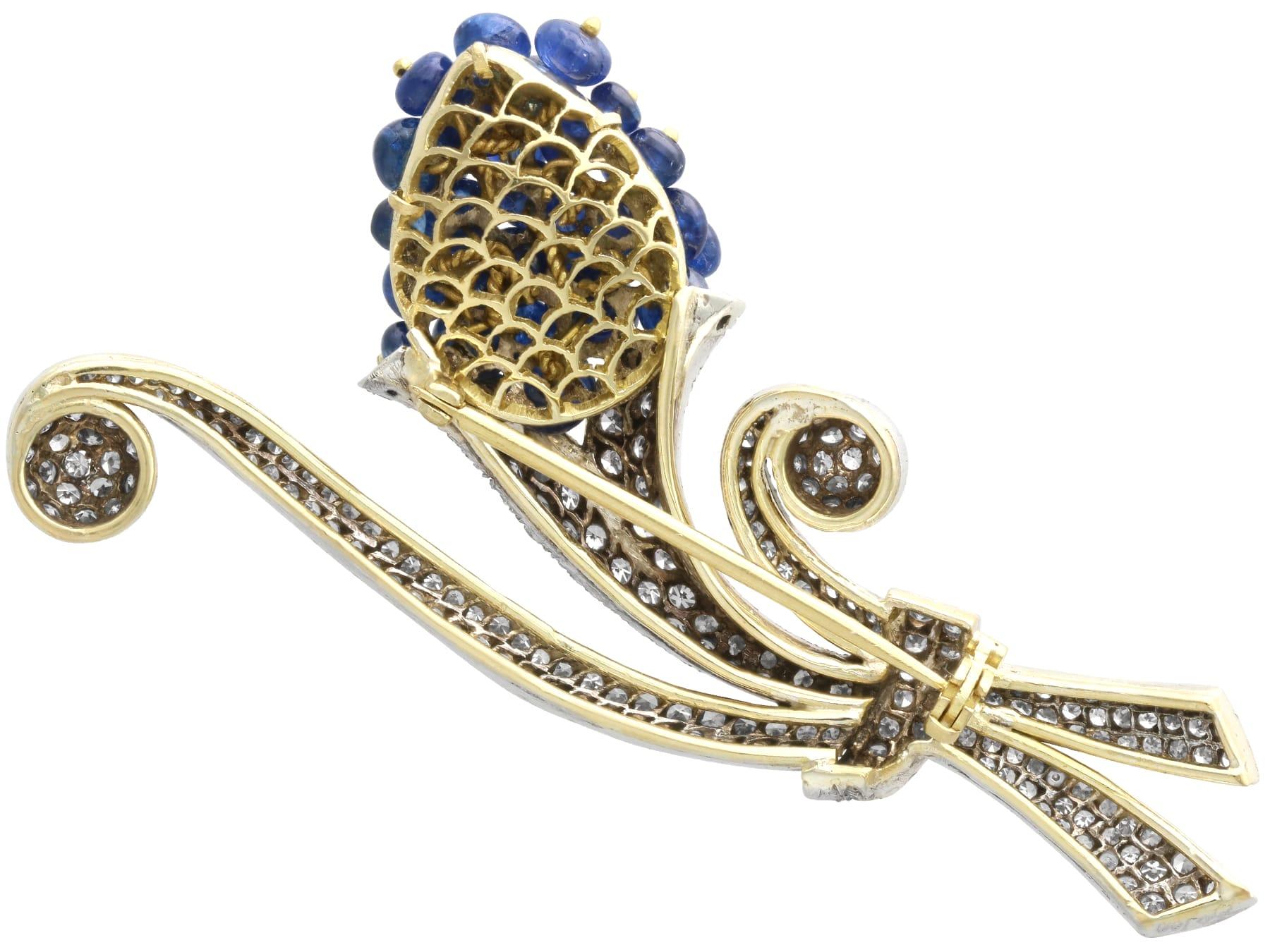 Antique 7.20 Carat Sapphire 2.91 Carat Diamond 15k Yellow Gold Brooch Circa 1920 For Sale 3