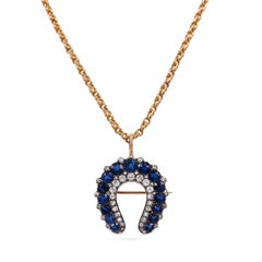 Antique 7.25 Ctw. Sapphire & Diamond Horseshoe Pendant & Brooch by Cartier Paris