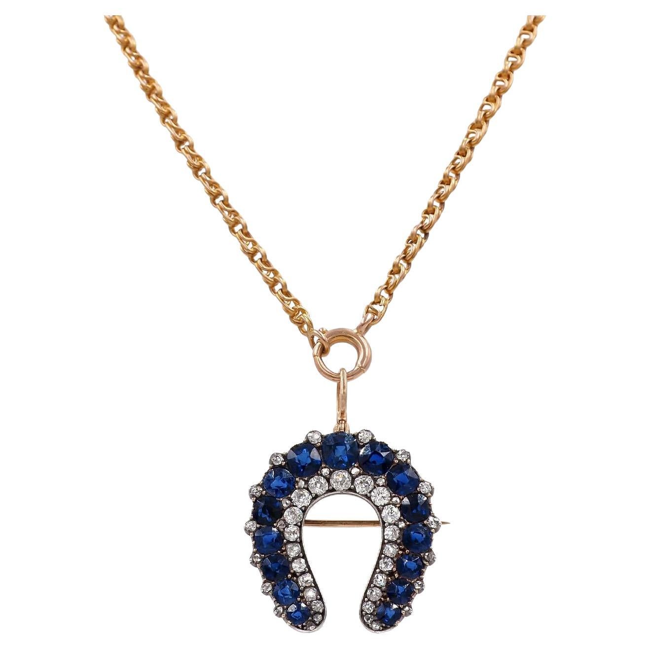 Antique 7.25 Ctw. Sapphire
Diamond Horseshoe Pendant
Brooch by Cartier Paris
