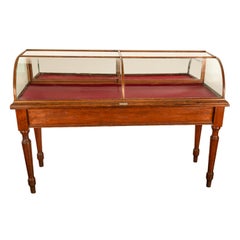 Antike 73" Eichenholz geschwungene Glas Laden Mercantile Display Case Counter Oregon 1895