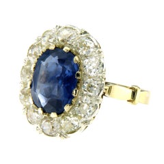 Antique 7.32 Carat Natural Sapphire Diamond Gold Cluster Ring
