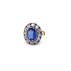 Antique 7.32 Carat Unheated Sapphire Diamond Gold Cluster Ring