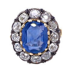 Antique 7.32 Carat Unheated Sapphire Diamond Gold Cluster Ring