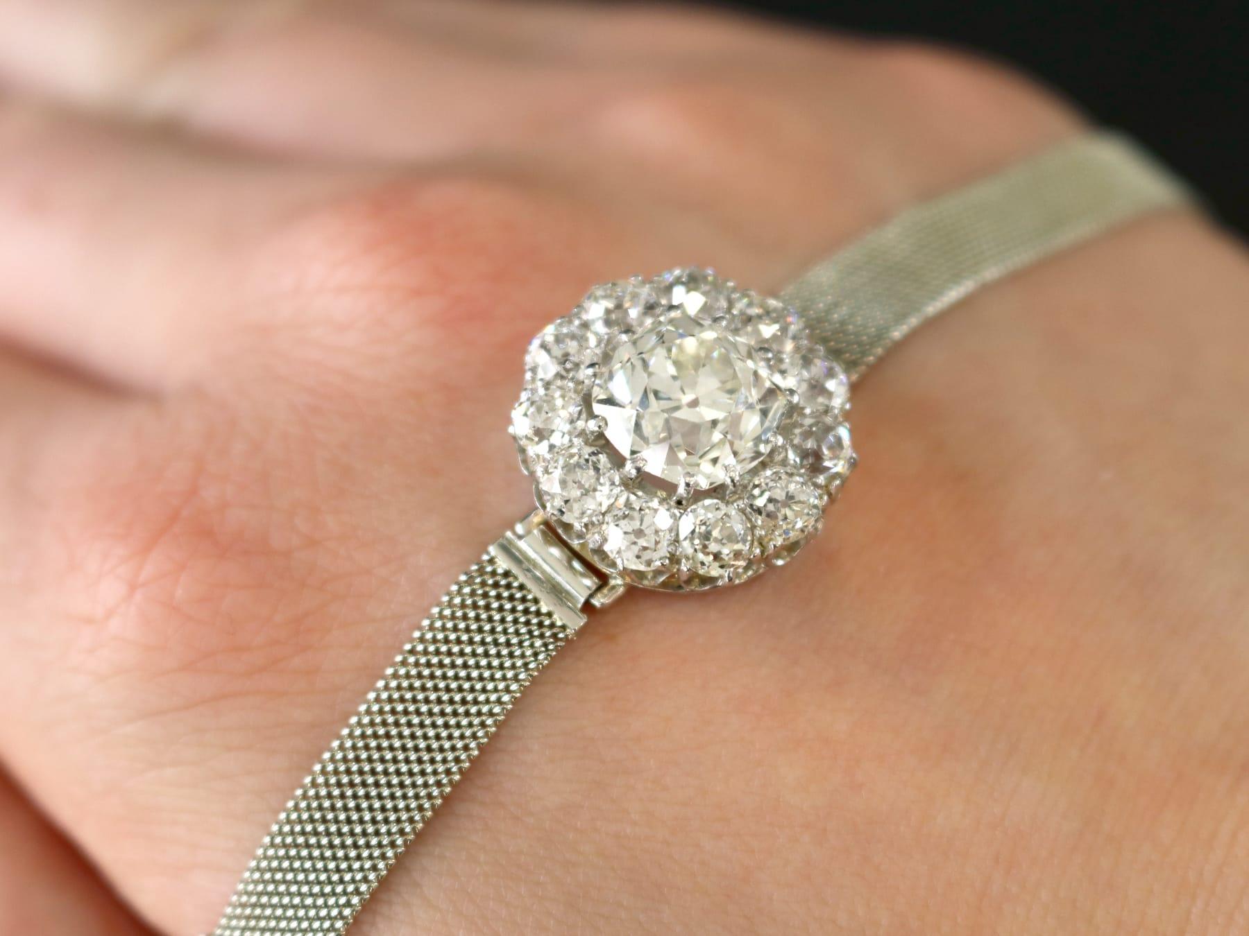 Old European Cut Antique 7.47 Carat Diamond White Gold Bracelet For Sale