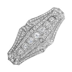 Antique 7.48 Carats Total Round Brilliant Cut Diamond Platinum Pendant Brooch