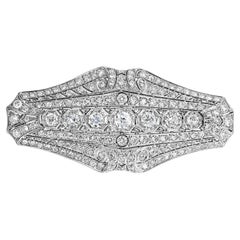 Antique 7.48 Carats Total Brilliant Round Cut Diamond Platinum Pendant Brooch