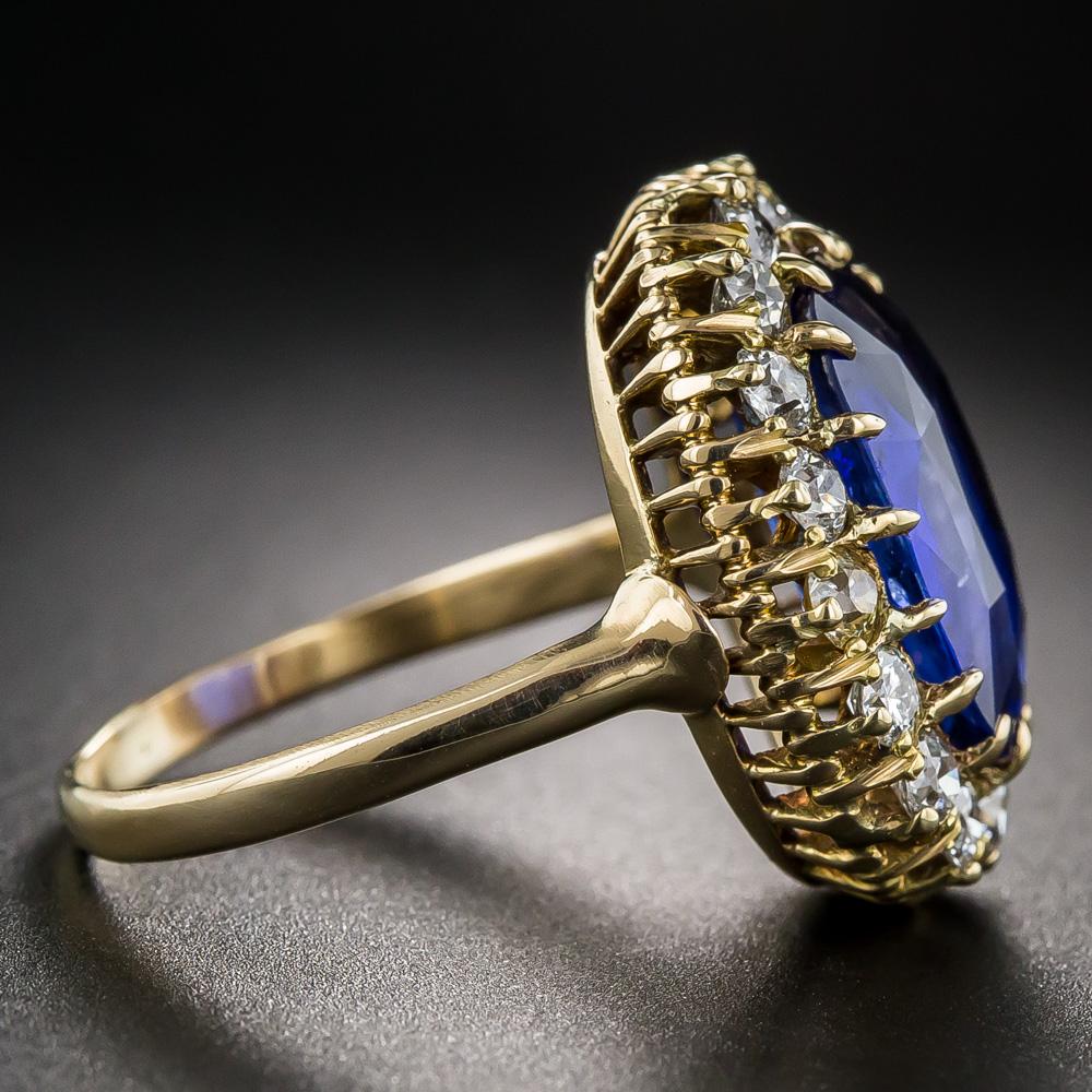 Victorian Antique 7.68 Carat Sapphire and Diamond Ring