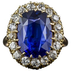 Antique 7.68 Carat Sapphire and Diamond Ring