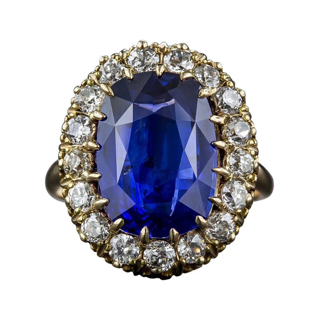 Antique 7.68 Carat Sapphire and Diamond Ring