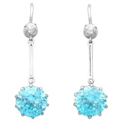 Antique 7.80 Carat High Zircon and Diamond White Gold Drop Earrings, Circa 1910