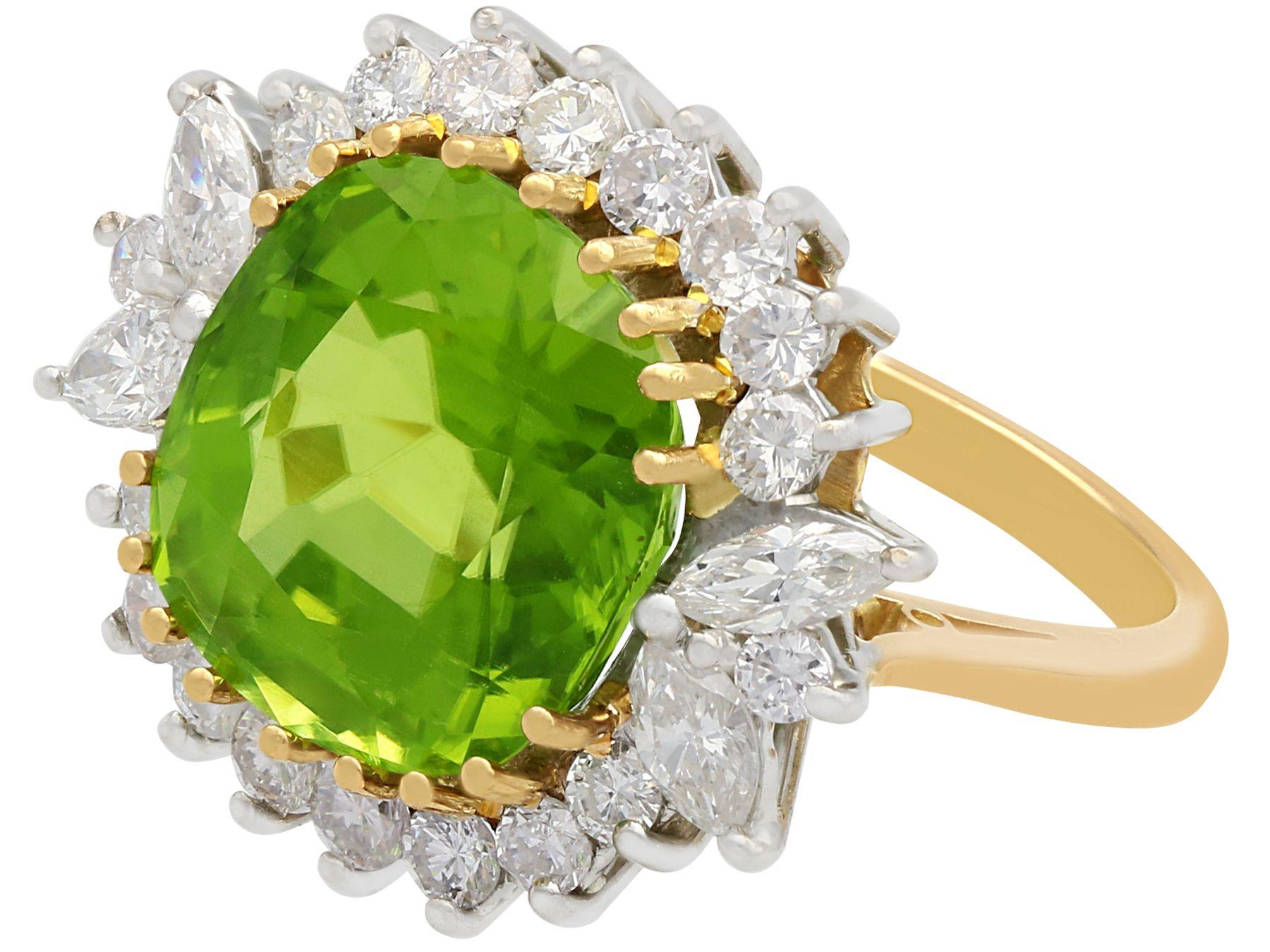 Antique Cushion Cut Antique 7.80 Carat Peridot Diamond Gold Cluster Ring