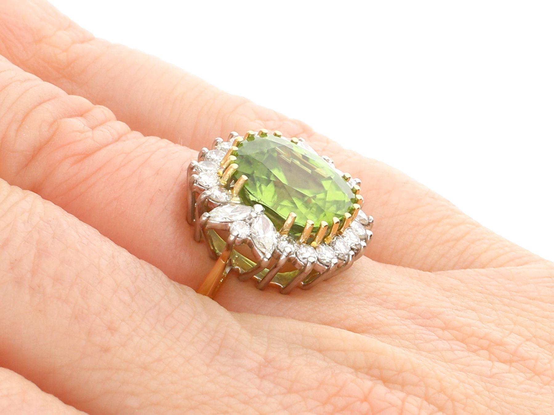 Antique 7.80 Carat Peridot Diamond Gold Cluster Ring In Excellent Condition In Jesmond, Newcastle Upon Tyne