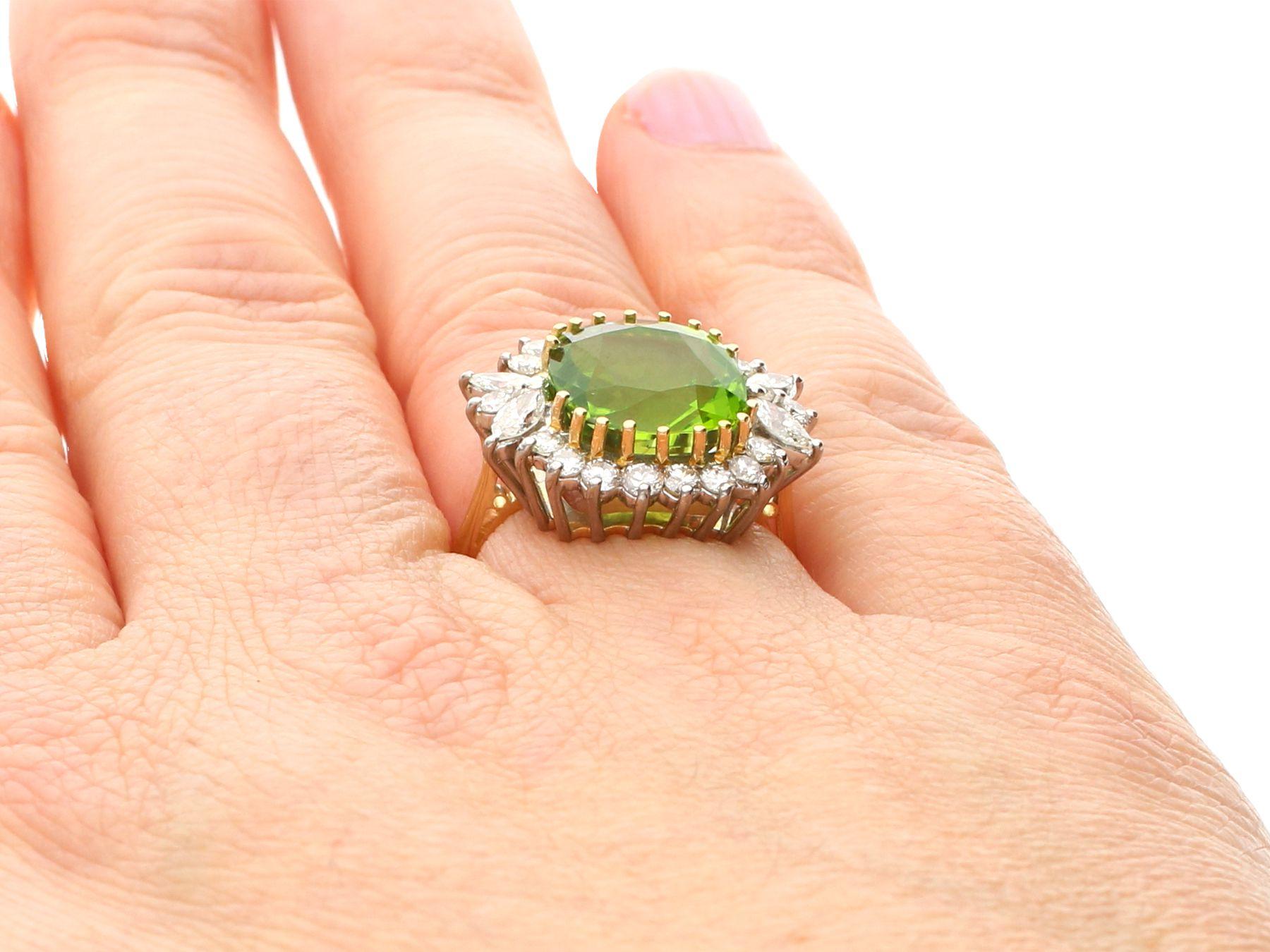 Antique 7.80 Carat Peridot Diamond Gold Cluster Ring 3