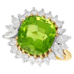 Antique 7.80 Carat Peridot Diamond Gold Cluster Ring