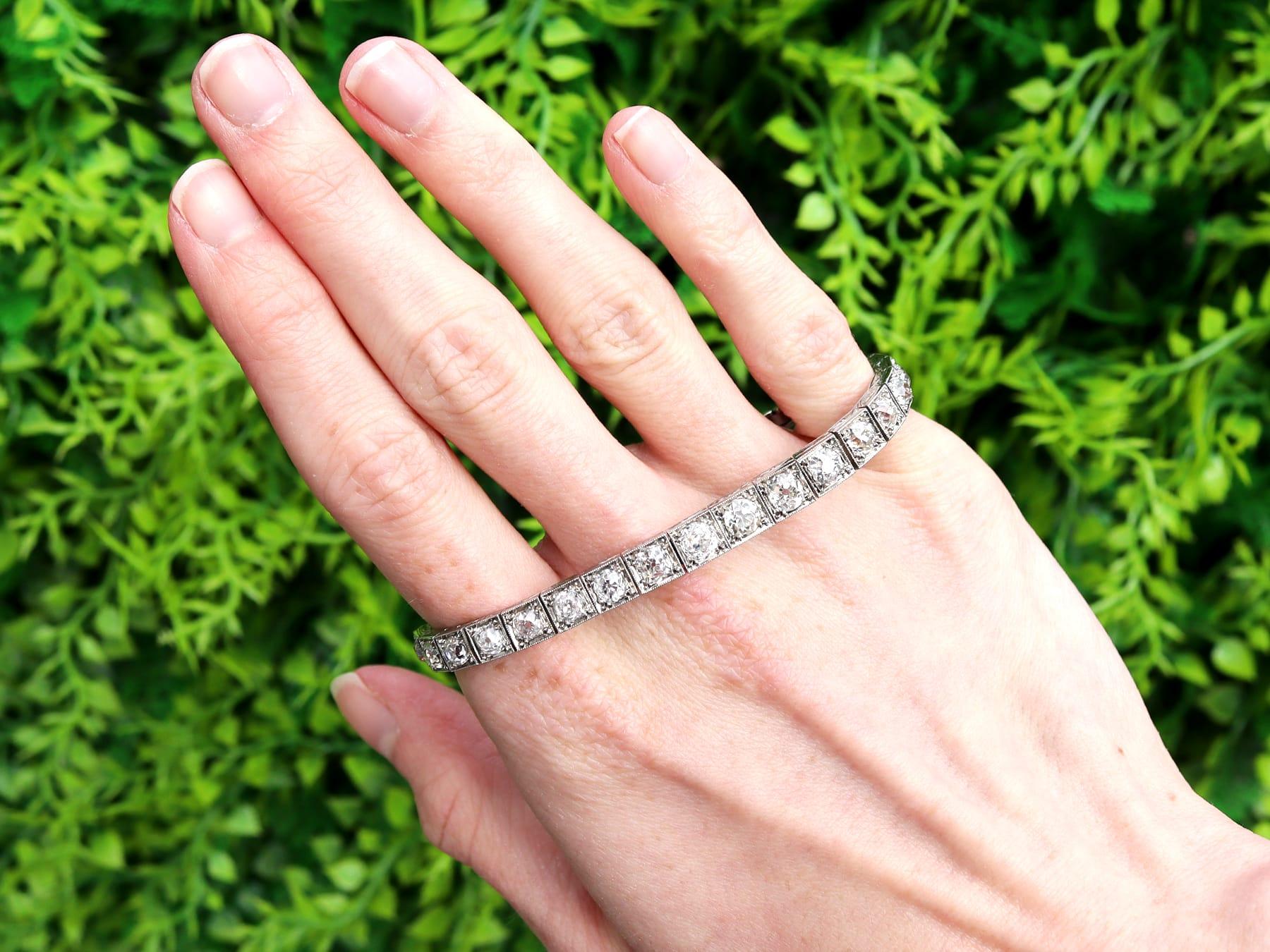 A stunning, fine and impressive antique Old cut 7.85 carat diamond and 18 karat white gold, palladium set bracelet; part of our diverse antique diamond bracelets collection.

This stunning, fine and impressive antique diamond bracelet has been