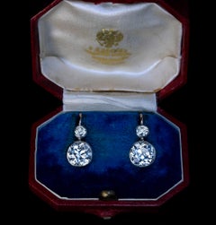 Antique 7.88 Ct Old Cut Diamond Drop Earrings