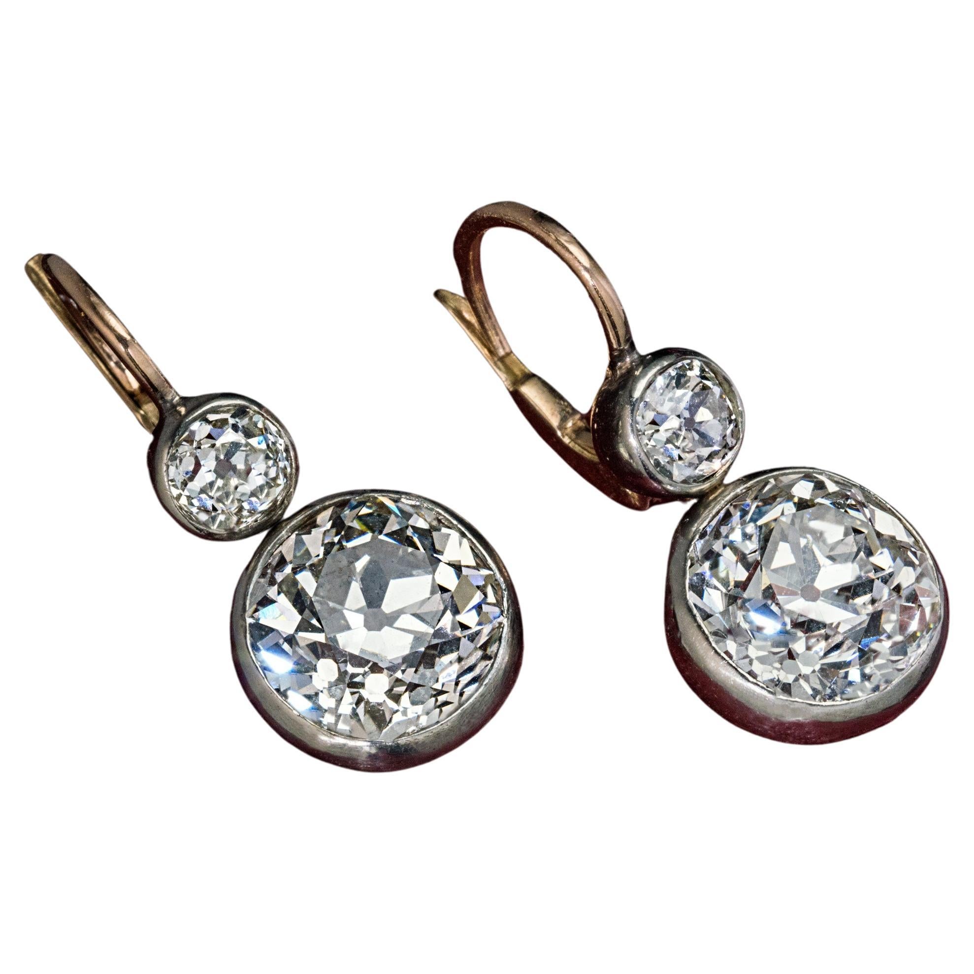 Antique 7.88 Ct Old Cut Diamond Drop Earrings For Sale