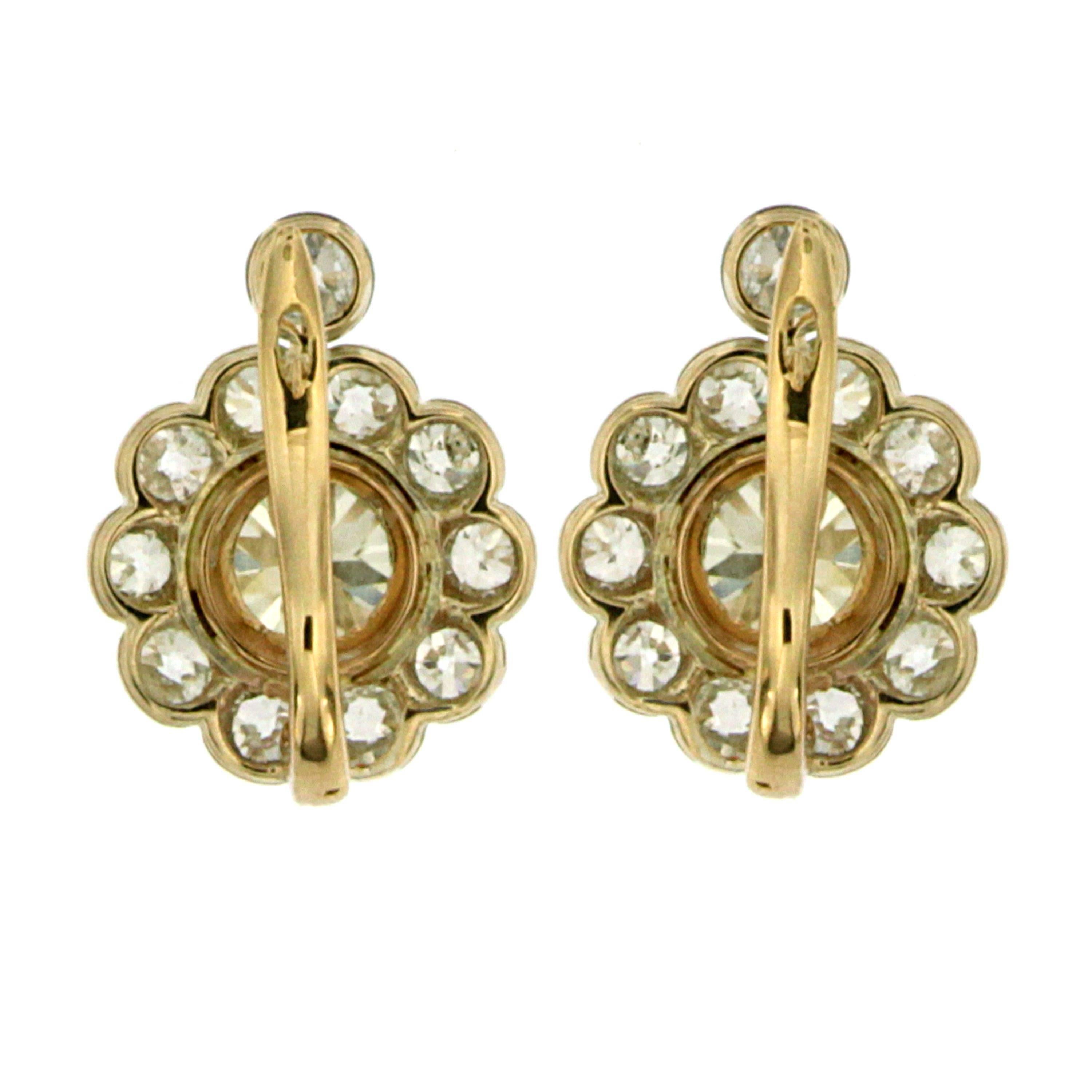 Victorian Antique 7.90 Carat Certified Diamond Carat Gold Cluster Earrings