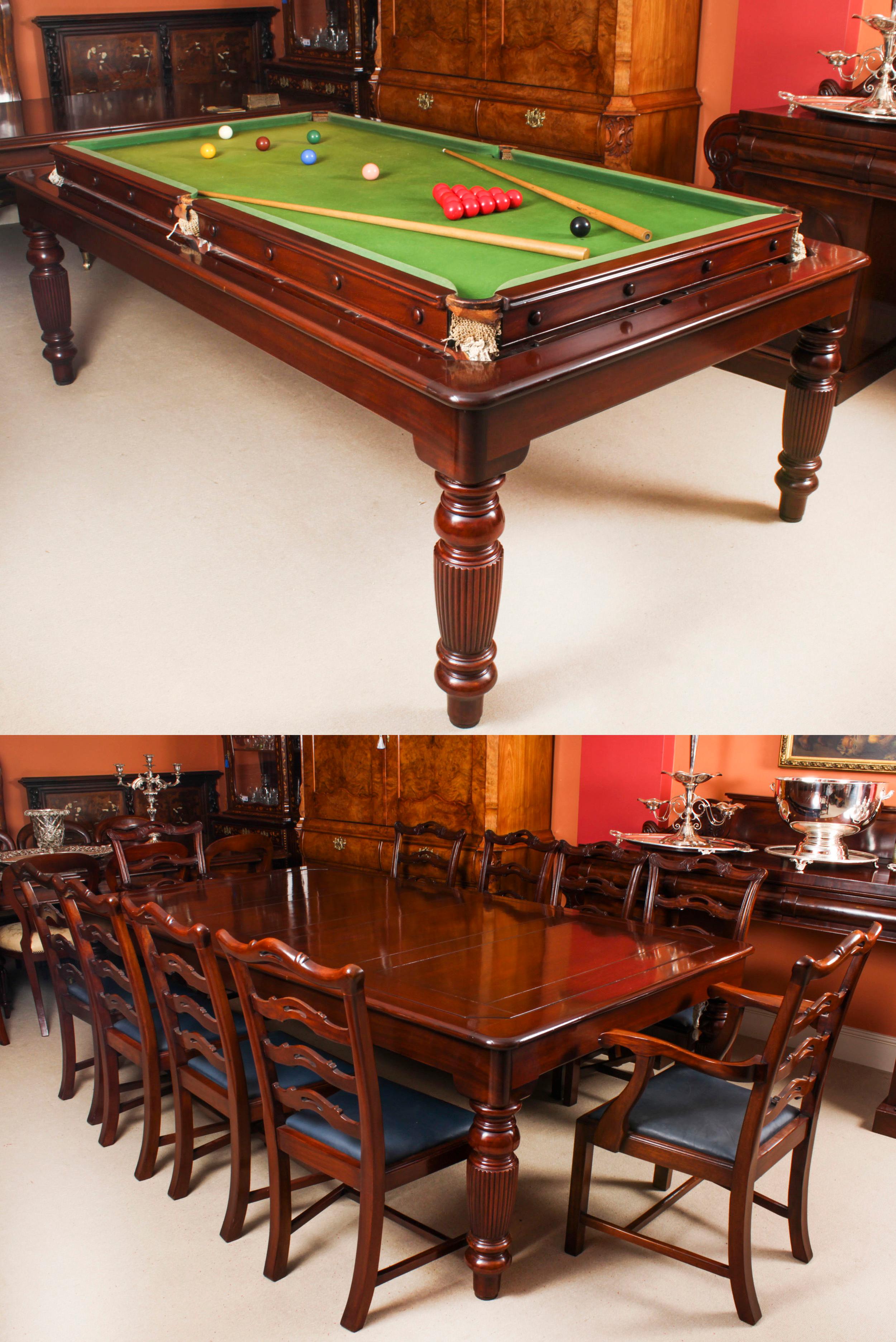 Antique 7ft Victorian Rollover Snooker / Dining Table and Chairs 19th Century 15