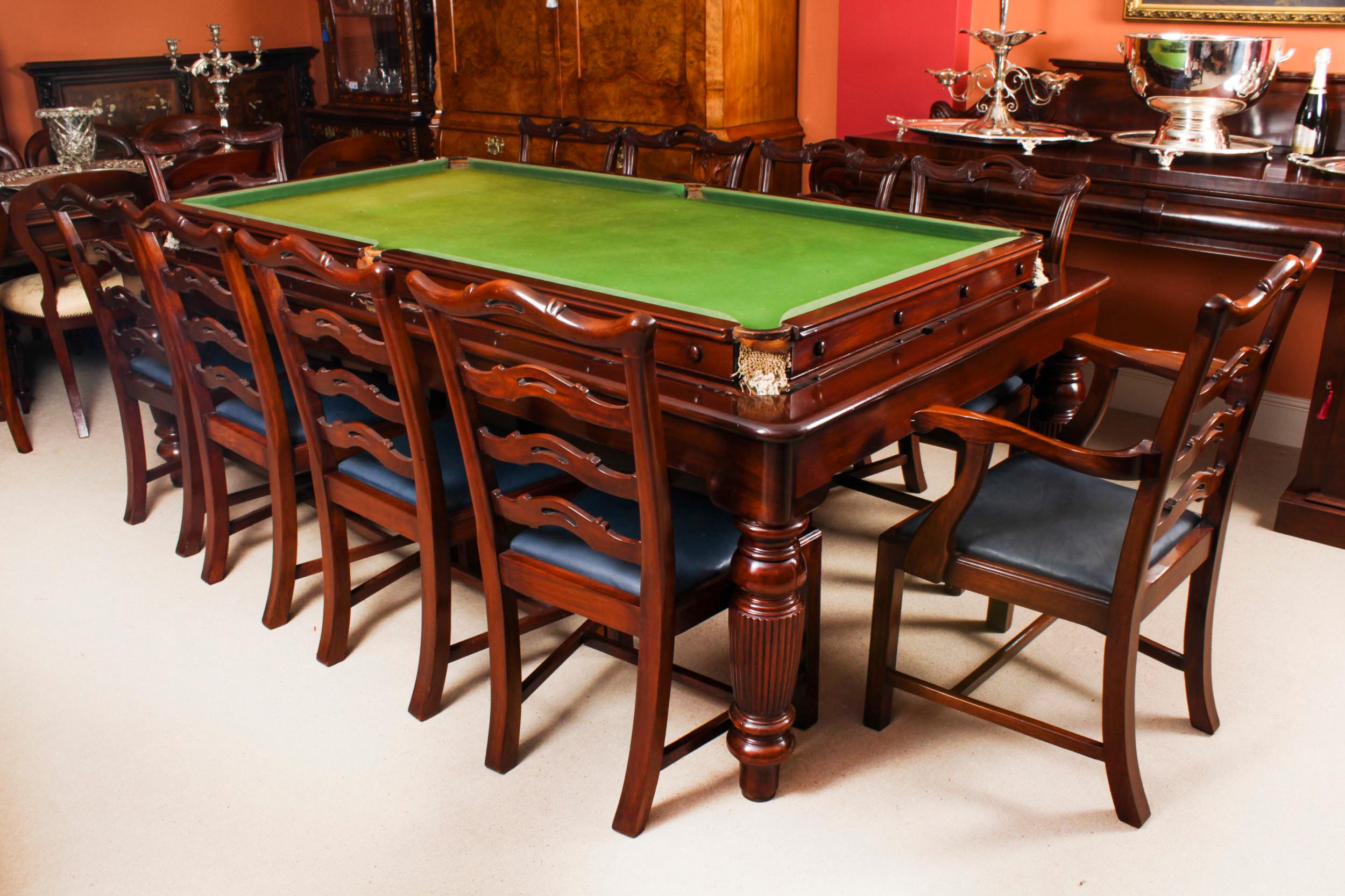 Mahogany Antique 7ft Victorian Rollover Snooker / Dining Table and Chairs 19th Century