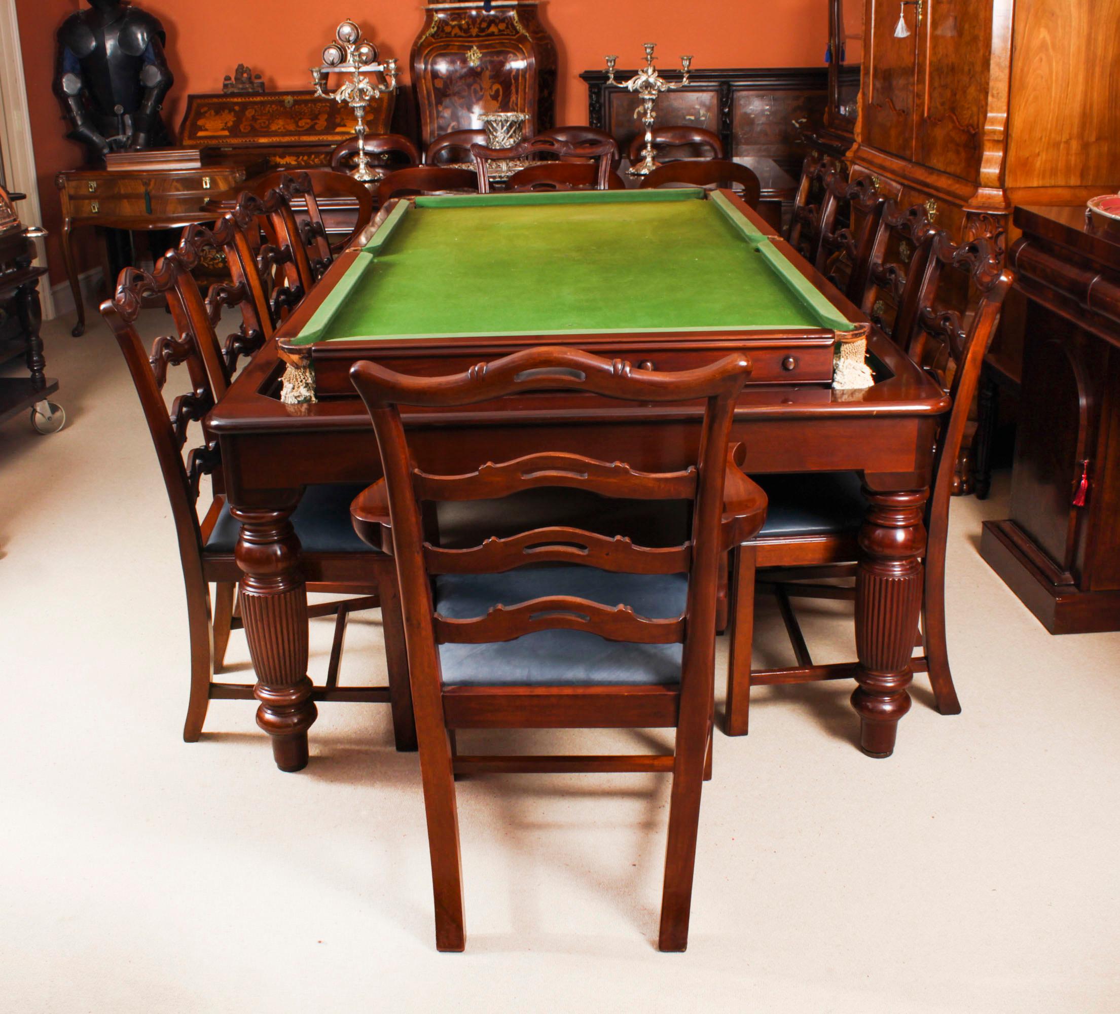 Antique 7ft Victorian Rollover Snooker / Dining Table and Chairs 19th Century 1