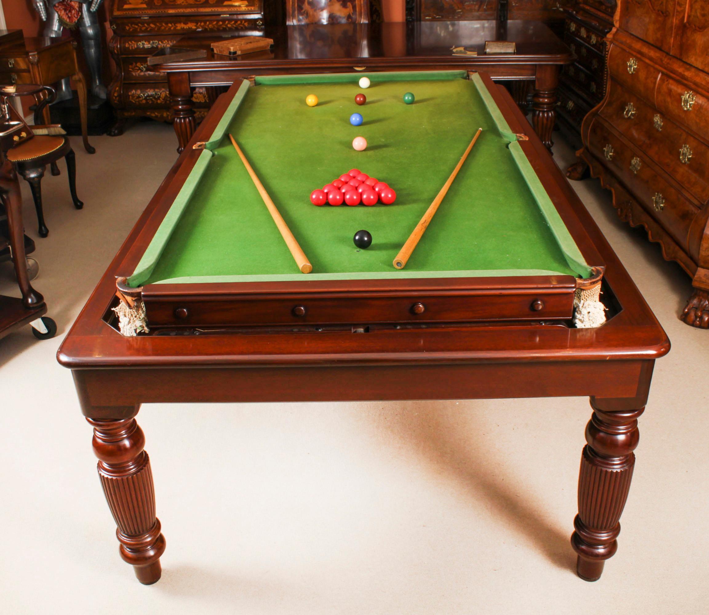 Antique 7ft Victorian Rollover Snooker / Dining Table and Chairs 19th Century 3