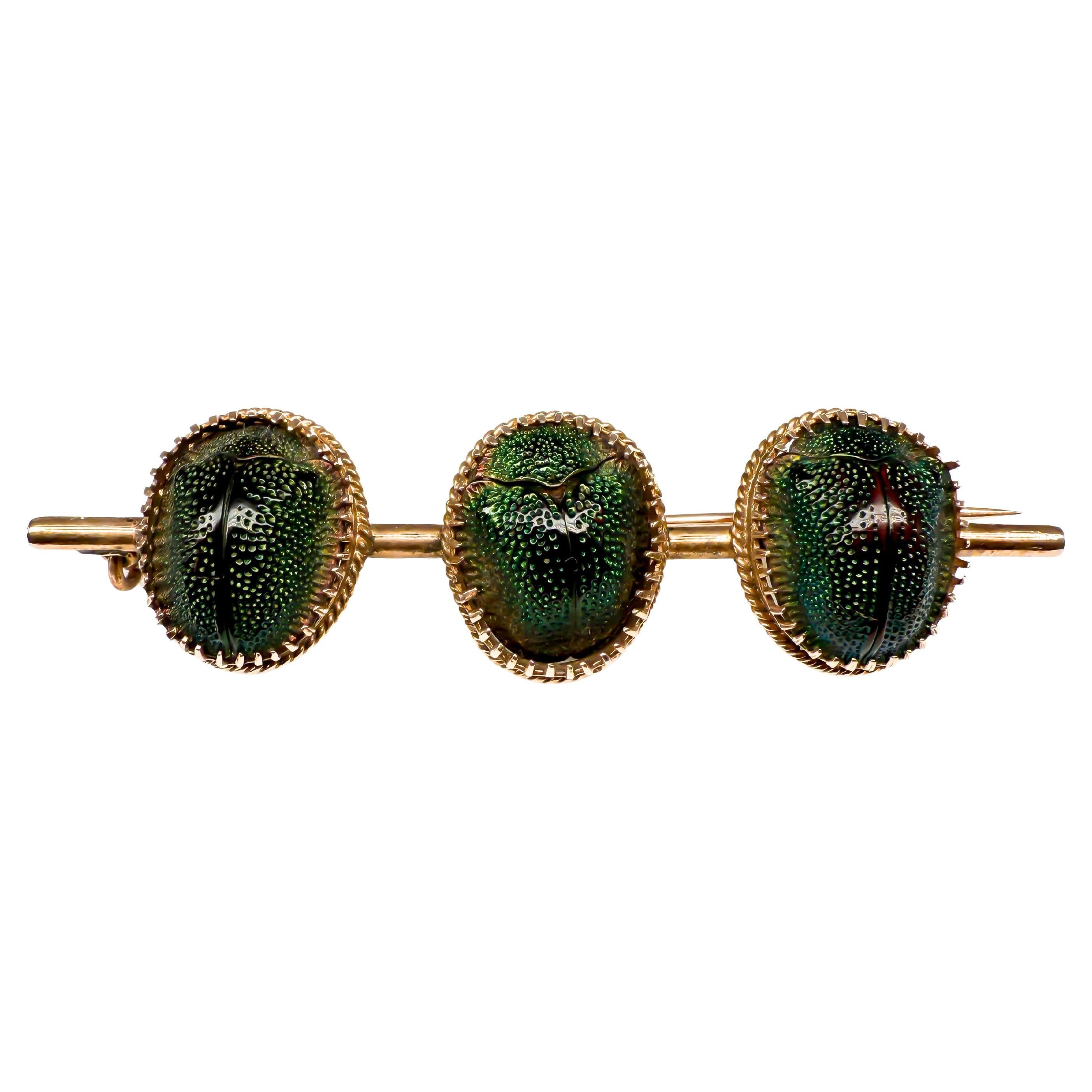 Broche ancienne en or 8-10K avec scarabées