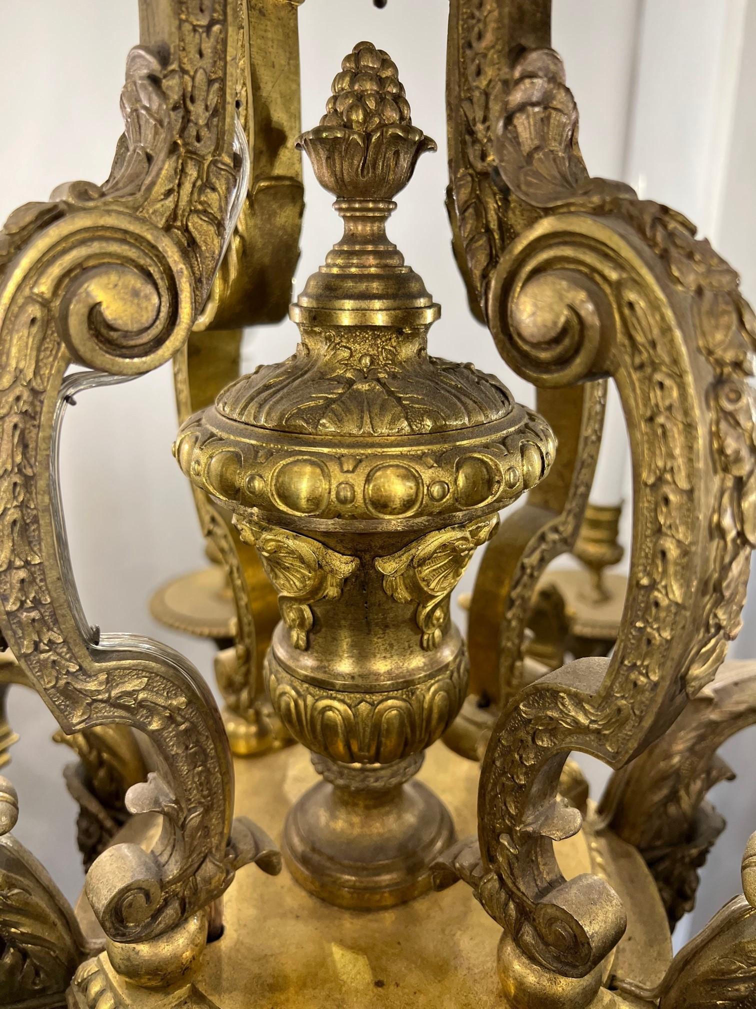 Antique 8 Arm Bronze 19th Cent. French Chandelier with Bacchus & Female Faces   For Sale 10