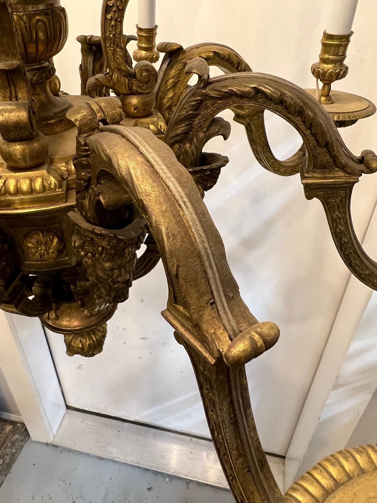 Antique 8 Arm Bronze 19th Cent. French Chandelier with Bacchus & Female Faces   For Sale 13