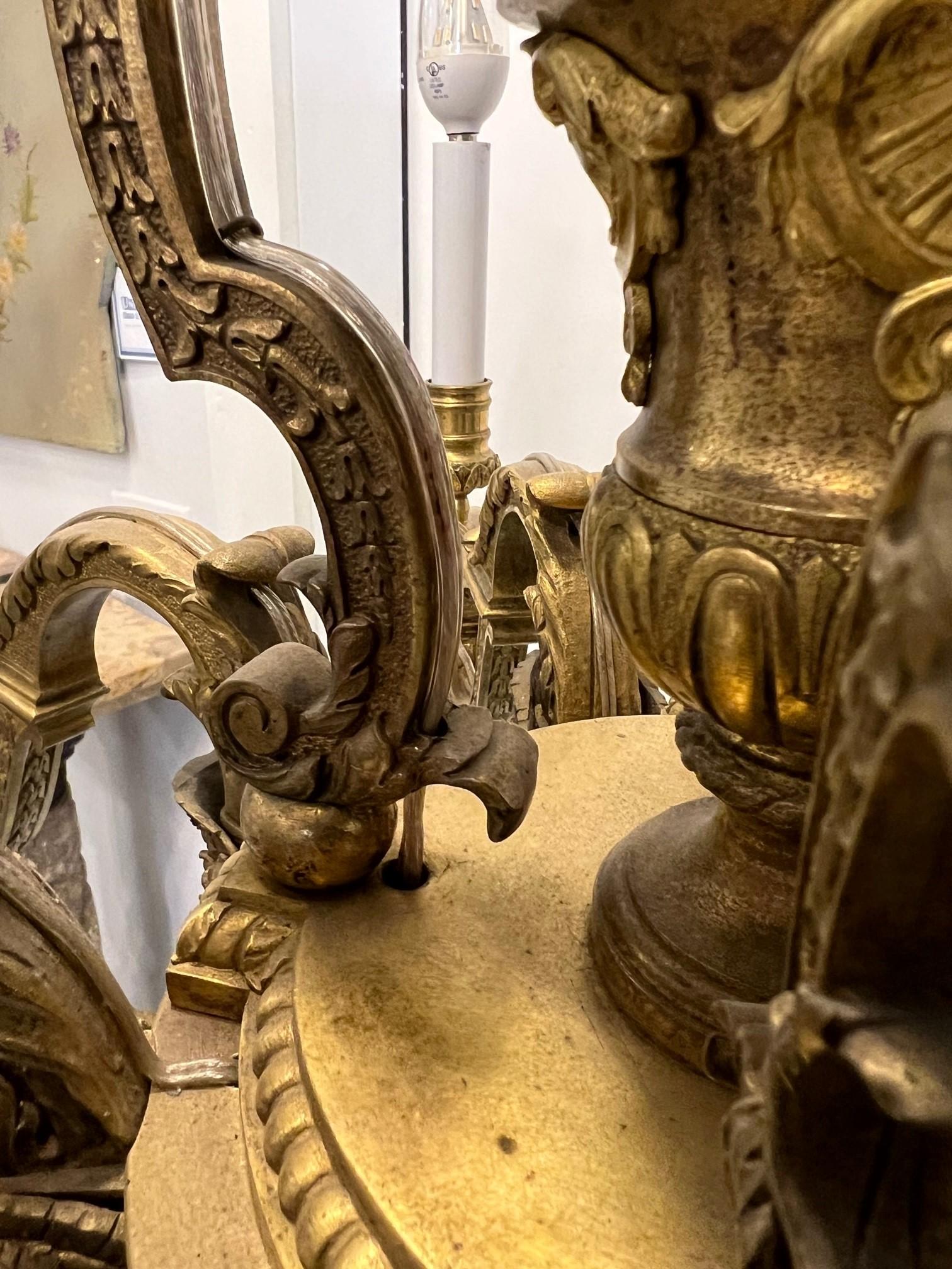 Antique 8 Arm Bronze 19th Cent. French Chandelier with Bacchus & Female Faces   For Sale 14