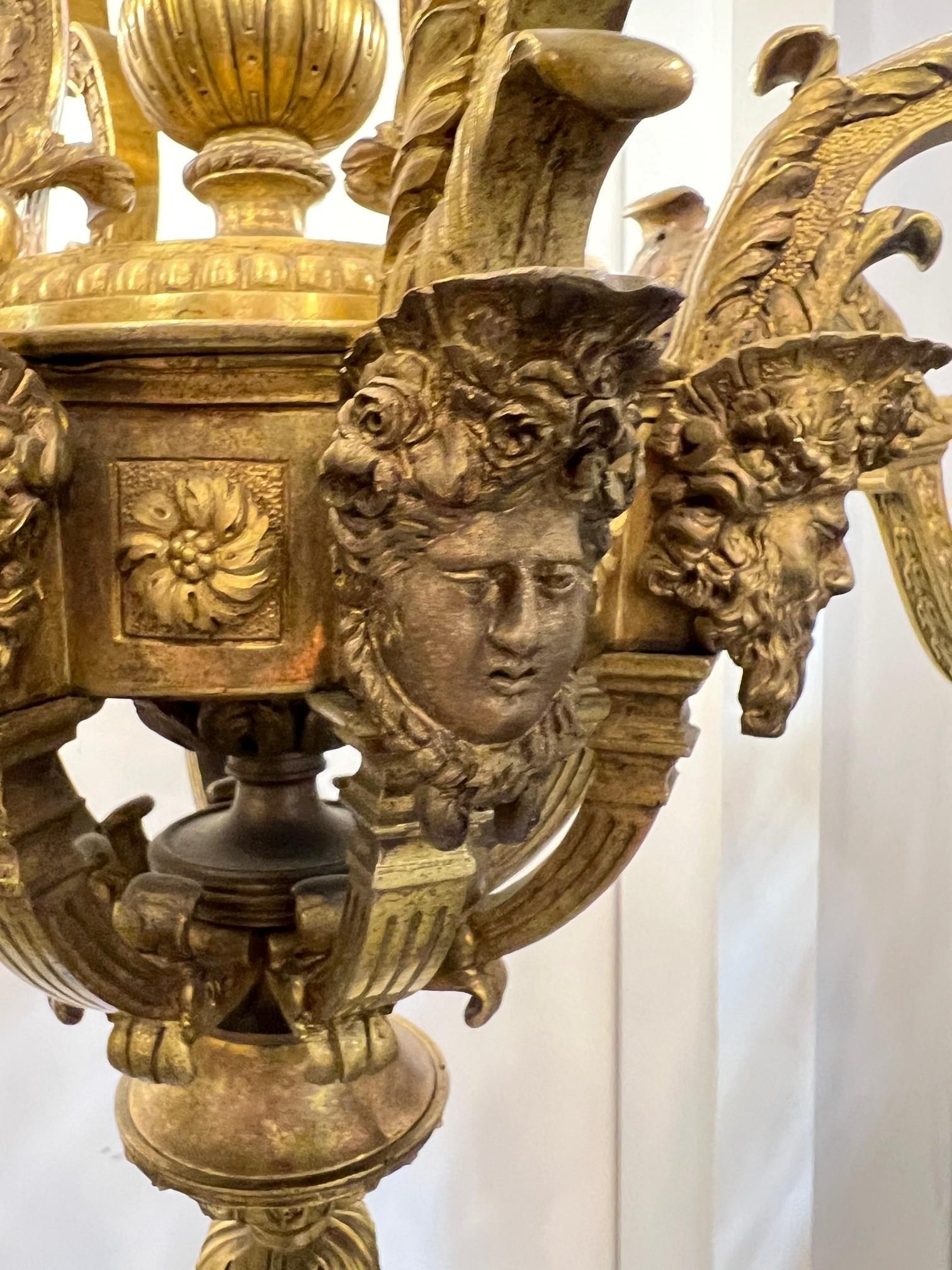 Antique 8 Arm Bronze 19th Cent. French Chandelier with Bacchus & Female Faces   For Sale 1