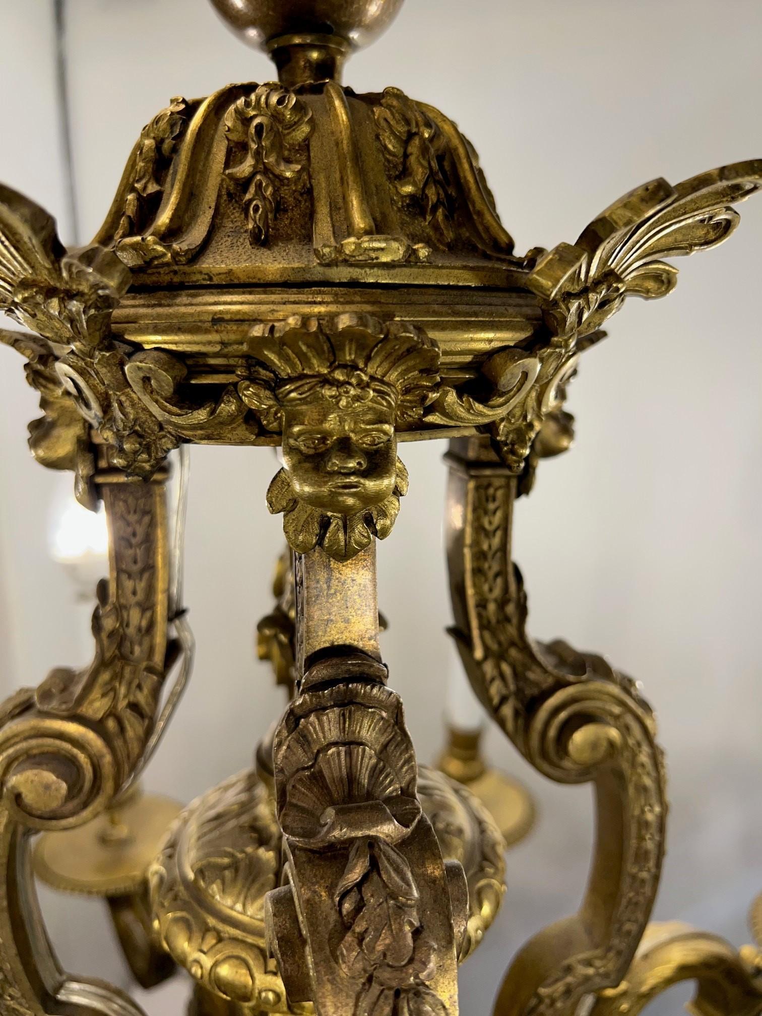 Antique 8 Arm Bronze 19th Cent. French Chandelier with Bacchus & Female Faces   For Sale 3