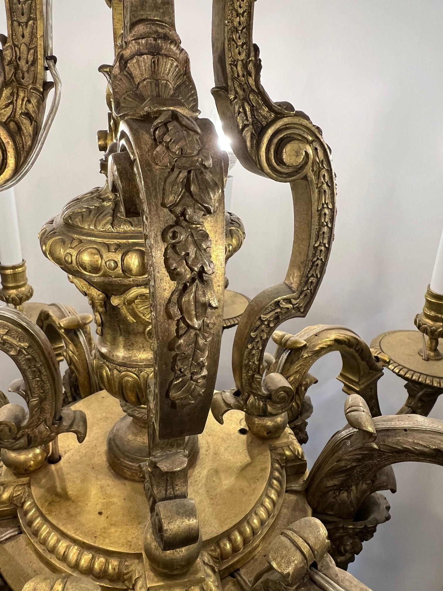 Antique 8 Arm Bronze 19th Cent. French Chandelier with Bacchus & Female Faces   For Sale 4