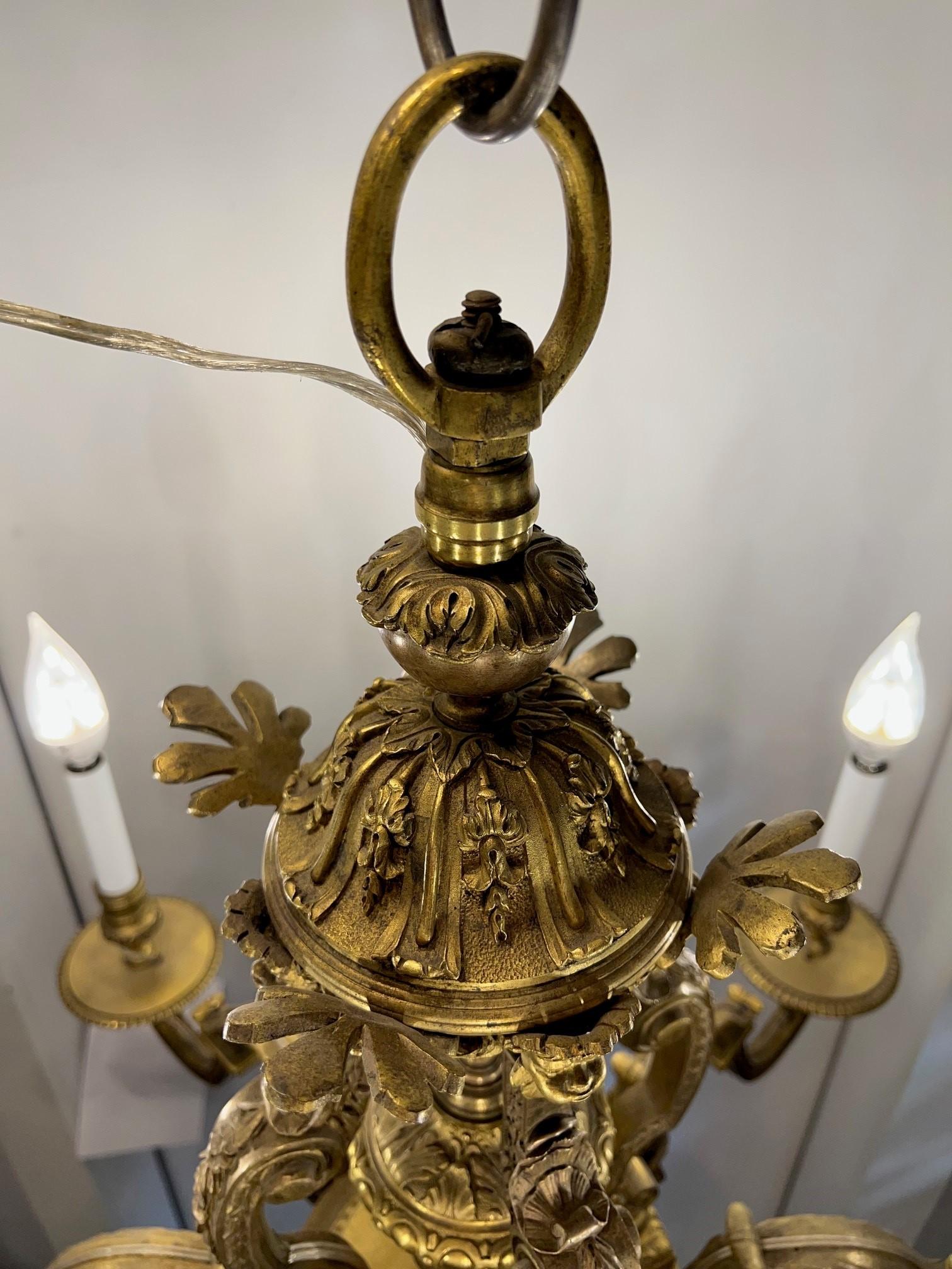 Antique 8 Arm Bronze 19th Cent. French Chandelier with Bacchus & Female Faces   For Sale 5