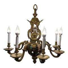 Antique bronze à 8 bras 19ème siècle Lustre français avec Bacchus et visages féminins