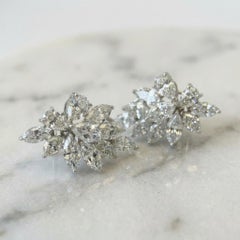 Antique 8 Carat Marquise and Pear Shape Diamond Cluster Earrings